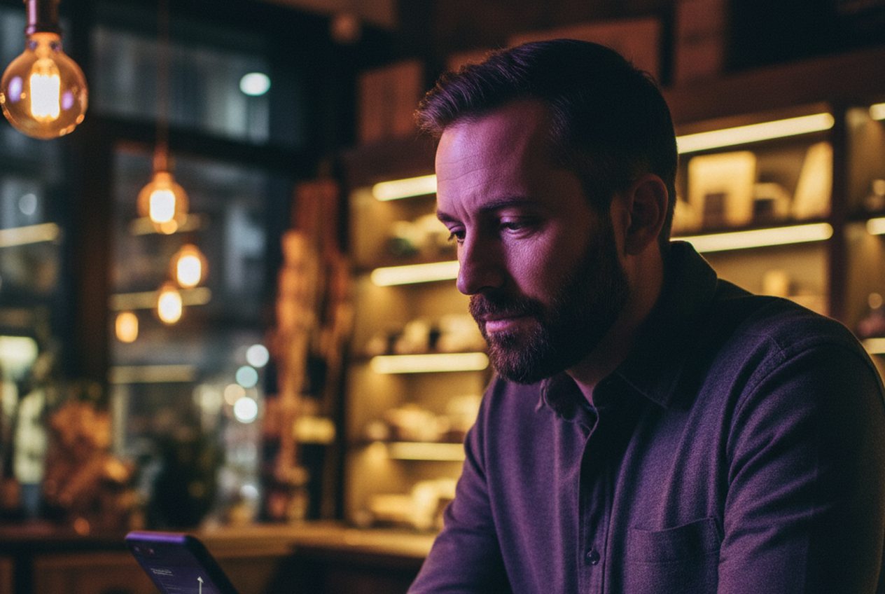 Business owner checking an ad dashboard on a smartphone